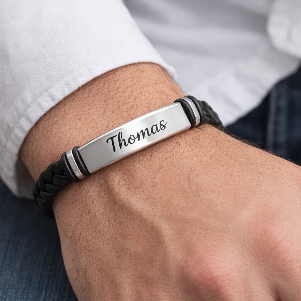Bracelet Homme Personnalisé en Cuir Tressé – Gravure